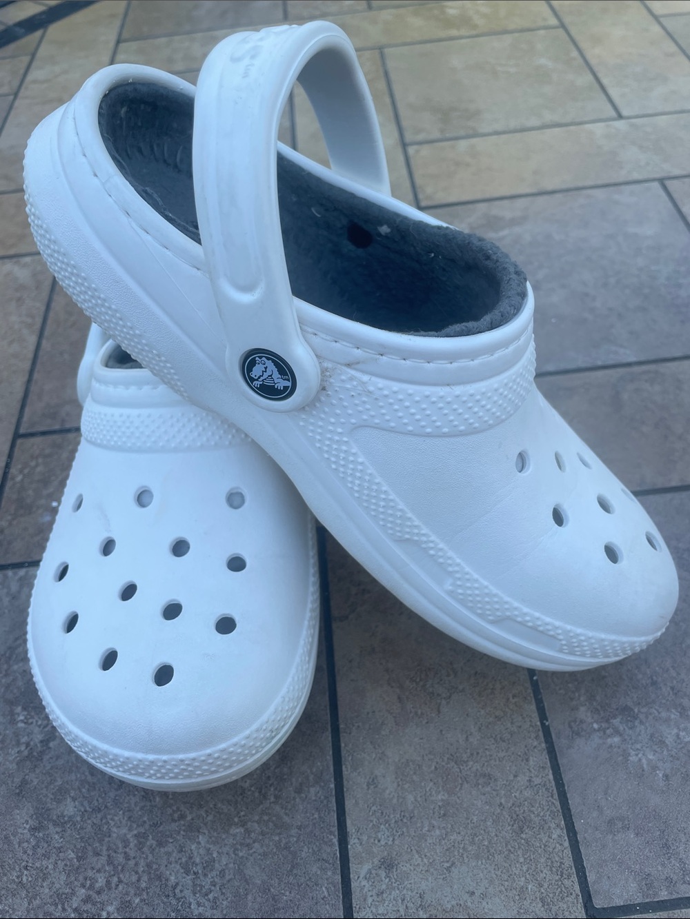CROCS Women's White Foam Clogs with Gray Lining